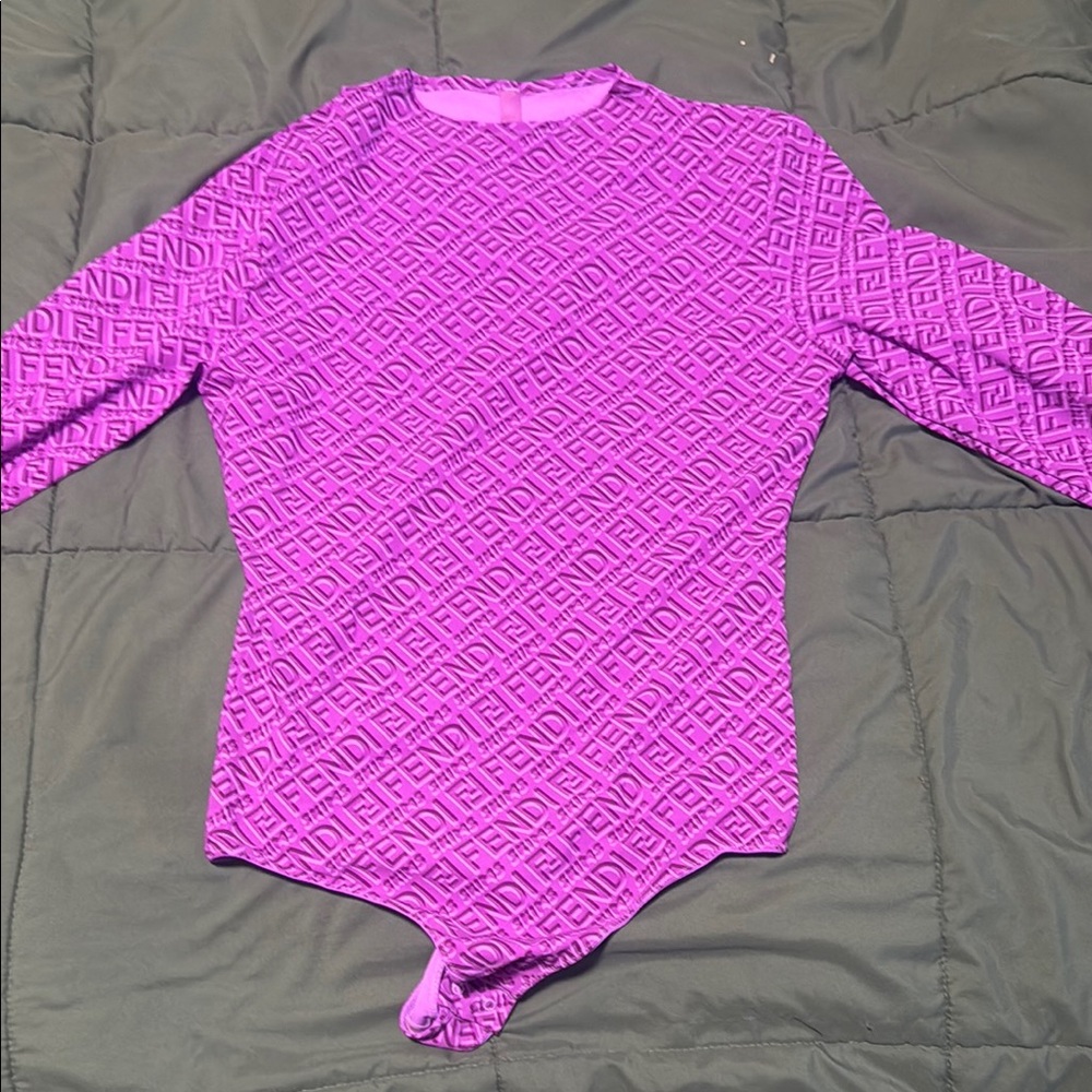 Fendi Skims Purple Bodysuit with Long Sleeves and Textured Design